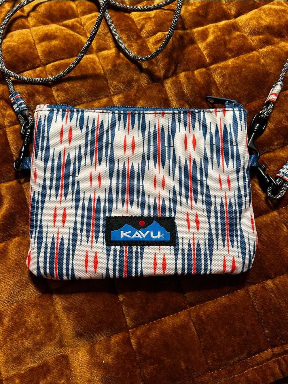 KAVU Navy, Red Ikat Patterned Crossbody Bag with Paracord detachable straps